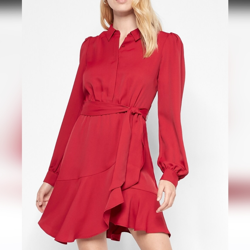 Long Sleeve Belted Shirt Dress